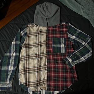 unisex small mismatch flannel with hoodie